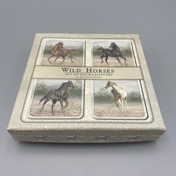 Wild Horses Coasters by‎ Revelations 4 Laminated Wood Natural Cork Base - Picture 1 of 6